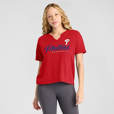 Women's Profile Red Philadelphia Phillies Plus Size Wordmark Notch Neck T-Shirt