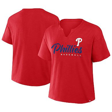 Women's Profile Red Philadelphia Phillies Plus Size Wordmark Notch Neck T-Shirt