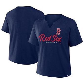 Women's Profile Navy Boston Red Sox Plus Size Wordmark Notch Neck T-Shirt