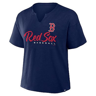Women's Profile Navy Boston Red Sox Plus Size Wordmark Notch Neck T-Shirt