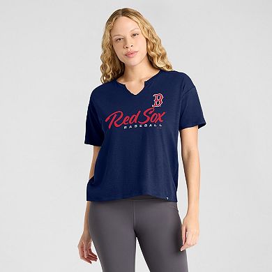 Women's Profile Navy Boston Red Sox Plus Size Wordmark Notch Neck T-Shirt