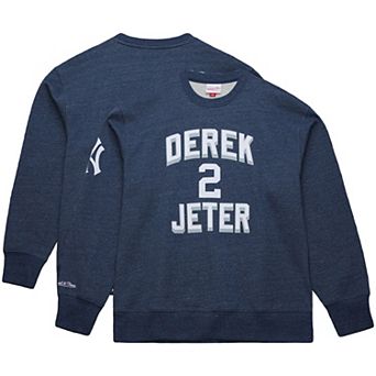 Men's Mitchell & Ness Derek Jeter Heather Navy New York Yankees Legends Collection Vintage Logo Fleece Name & Number Pullover Sweatshirt