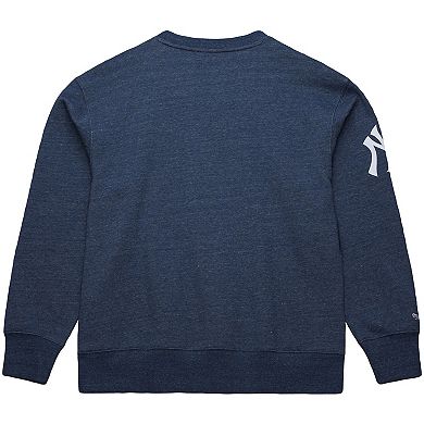 Men's Mitchell & Ness Derek Jeter Heather Navy New York Yankees Legends Collection Vintage Logo Fleece Name & Number Pullover Sweatshirt