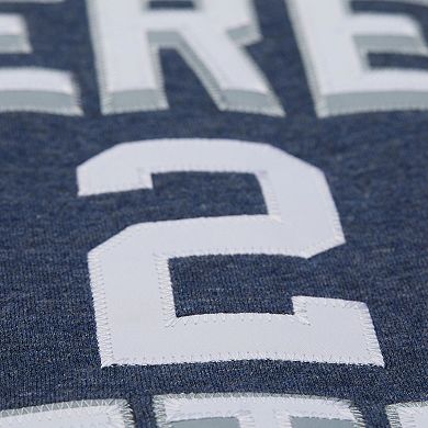 Men's Mitchell & Ness Derek Jeter Heather Navy New York Yankees Legends Collection Vintage Logo Fleece Name & Number Pullover Sweatshirt