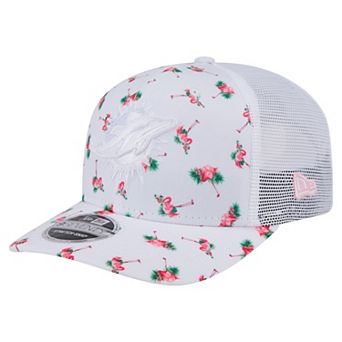 Men's New Era White Miami Dolphins Adventure Flamingo Pattern 9SEVENTY Stretch-Snap Hat