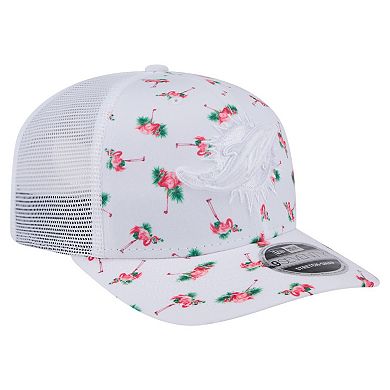 Men's New Era White Miami Dolphins Adventure Flamingo Pattern 9SEVENTY Stretch-Snap Hat