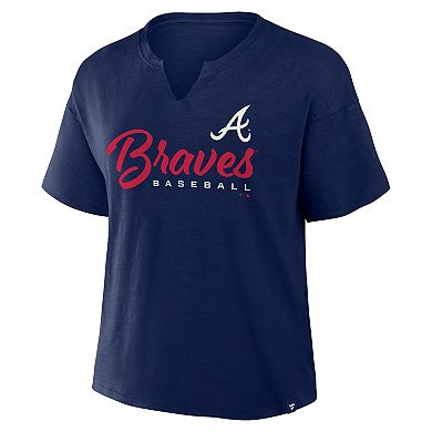 Women's Profile Navy Atlanta Braves Plus Size Wordmark Notch Neck T-Shirt