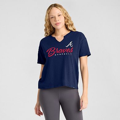 Women's Profile Navy Atlanta Braves Plus Size Wordmark Notch Neck T-Shirt