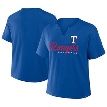 Women's Profile Royal Texas Rangers Plus Size Wordmark Notch Neck T-Shirt
