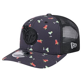 Men's New Era Navy/Black Tennessee Titans Adventure Drinks Pattern 9SEVENTY Stretch-Snap Hat