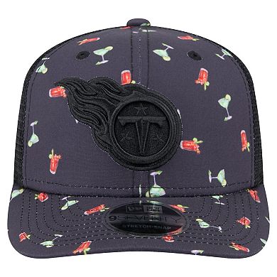 Men's New Era Navy/Black Tennessee Titans Adventure Drinks Pattern 9SEVENTY Stretch-Snap Hat
