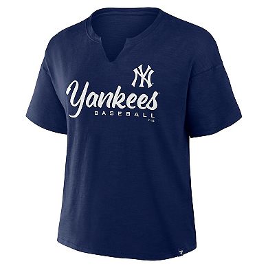Women's Profile Navy New York Yankees Plus Size Wordmark Notch Neck T-Shirt