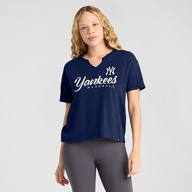 Women's Profile Navy New York Yankees Plus Size Wordmark Notch Neck T-Shirt