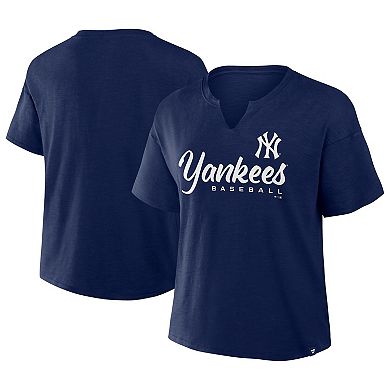 Women's Profile Navy New York Yankees Plus Size Wordmark Notch Neck T-Shirt