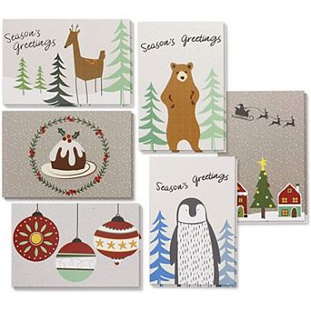 36x Merry Christmas Wintertime Greeting Cards Bulk with Envelopes 6 Designs 4x6"