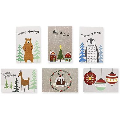 36x Merry Christmas Wintertime Greeting Cards Bulk with Envelopes 6 Designs 4x6"