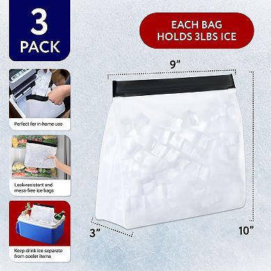 3 Pack Reusable Ice Bag Set with Secure Zip Close Design - Durable Ice Bag