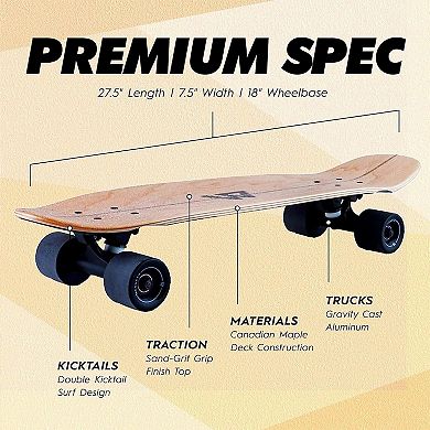 Complete Skateboard 27.5" x 7.5" Canadian Maple Wood Double Kick Concave Deck