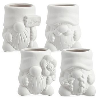 Set of 4 Paint Your Own Ceramic Gnome Planter Set, Garden Gnome Designs