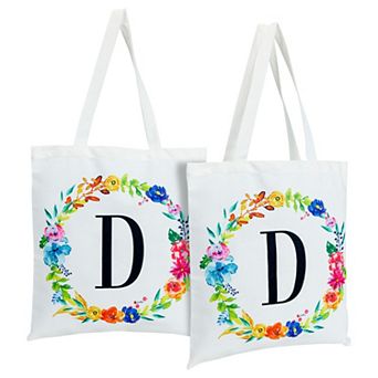 2x Reusable Canvas Grocery Shopping Tote Bags Monogram Letter D for Women 29 in