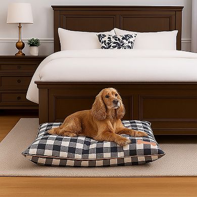 Kenwood Checkered Pillow Bed with Paw Print Pet Bed