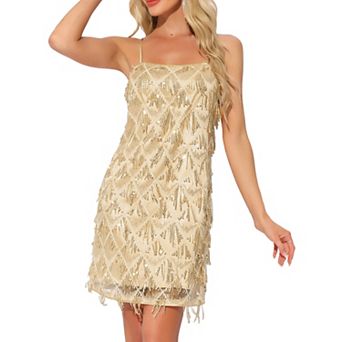 Women's Sequin Flapper Tassel Fringe Spaghetti Straps Cocktail Party Mini Sparkly Dresses
