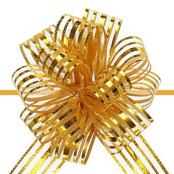 5 pc 4" Organza Pull Bow Metallic Gift Wrapping Bows Ribbon Yarn for Wedding Baskets Presents