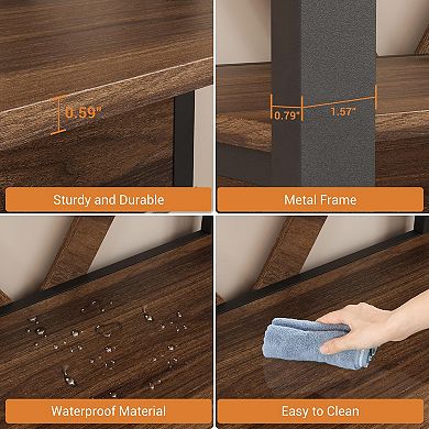 5-Tier LED Bookshelf with Open Display Shelves, Wood and Metal Bookcase for Living Room, Office