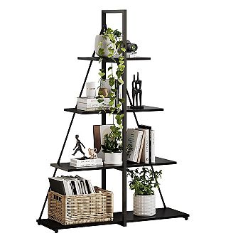 4-Shelf Ladder Bookcase, A-Shaped Wooden Storage Organizer for Living Room and Home Office