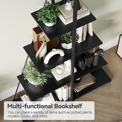 4-Shelf Ladder Bookcase, A-Shaped Wooden Storage Organizer for Living Room and Home Office