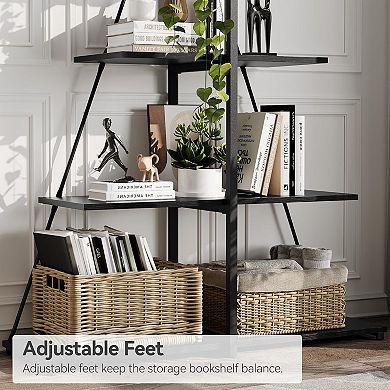 4-Shelf Ladder Bookcase, A-Shaped Wooden Storage Organizer for Living Room and Home Office