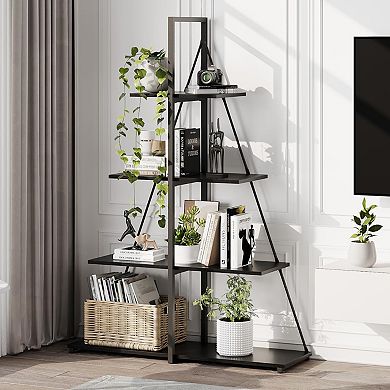 4-Shelf Ladder Bookcase, A-Shaped Wooden Storage Organizer for Living Room and Home Office