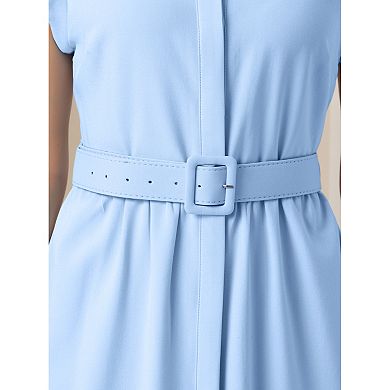 Sleeveless Dresses for Women's Collared Button Down Belted Waist Midi Work Dresses