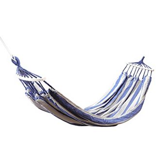 Stripe Hammock with Stick for Outdoor 74.8"x59.06" Blue White 1 pc