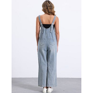 Denim Jumpsuit for Women's Casual Adjustable Strap Wide Leg Pants Overalls