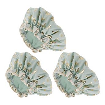 3 pc Women Gold Butterfly Shower Cap for Bathroom Vacation Travel Hotel