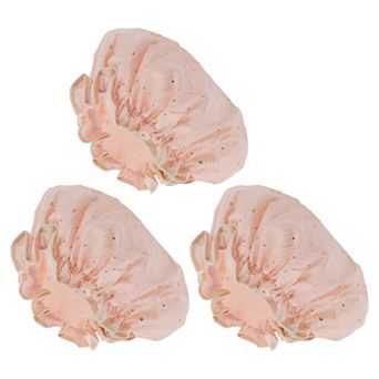 3 pc Women Gold Butterfly Shower Cap for Bathroom Vacation Travel Hotel