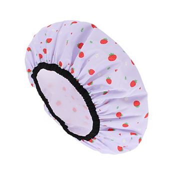 Women Double Layer Strawberry Bath Cap for Bathroom Business Travel 1 pc