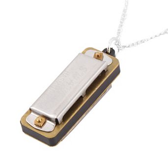 Metal Chain Necklace Style Mini Mouth Organ Silver Tone