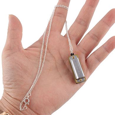 Metal Chain Necklace Style Mini Mouth Organ Silver Tone