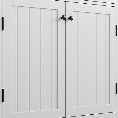 Bookcases with 2 Doors and 1 Drawer, Floor Standing Display Storage with Open Shelves