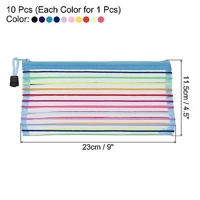 Mesh Zipper Pouches, B6 Pencil Case Document File Bags for Office Supply, Multicolor Pack of 10