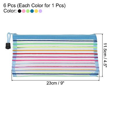 Mesh Zipper Pouches, B6 Pencil Case Document File Bags for Office Supply, Multicolor Pack of 6