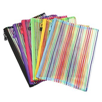 Mesh Zipper Pouches, A4 Pencil Case Document File Bags for Office Supply, Multicolor Pack of 6