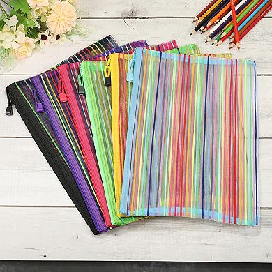 Mesh Zipper Pouches, A4 Pencil Case Document File Bags for Office Supply, Multicolor Pack of 6