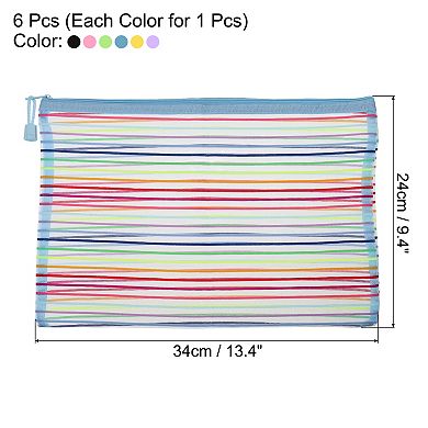 Mesh Zipper Pouches, A4 Pencil Case Document File Bags for Office Supply, Multicolor Pack of 6