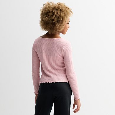 Juniors' Plus Size SO® Metallic Cinch Front Top