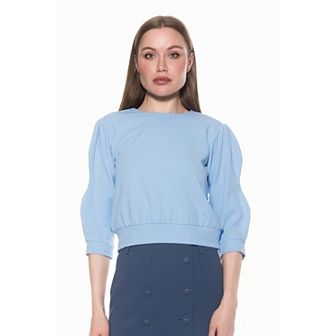 Women's ALEXIA ADMOR Puff Sleeve Ribbed Sweatshirt