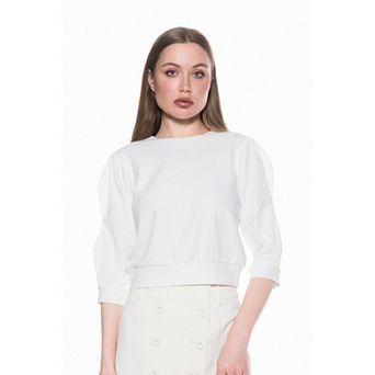 Women's ALEXIA ADMOR Puff Sleeve Ribbed Sweatshirt