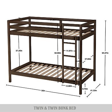 Twin Over Twin Size Wooden Bunk Bed